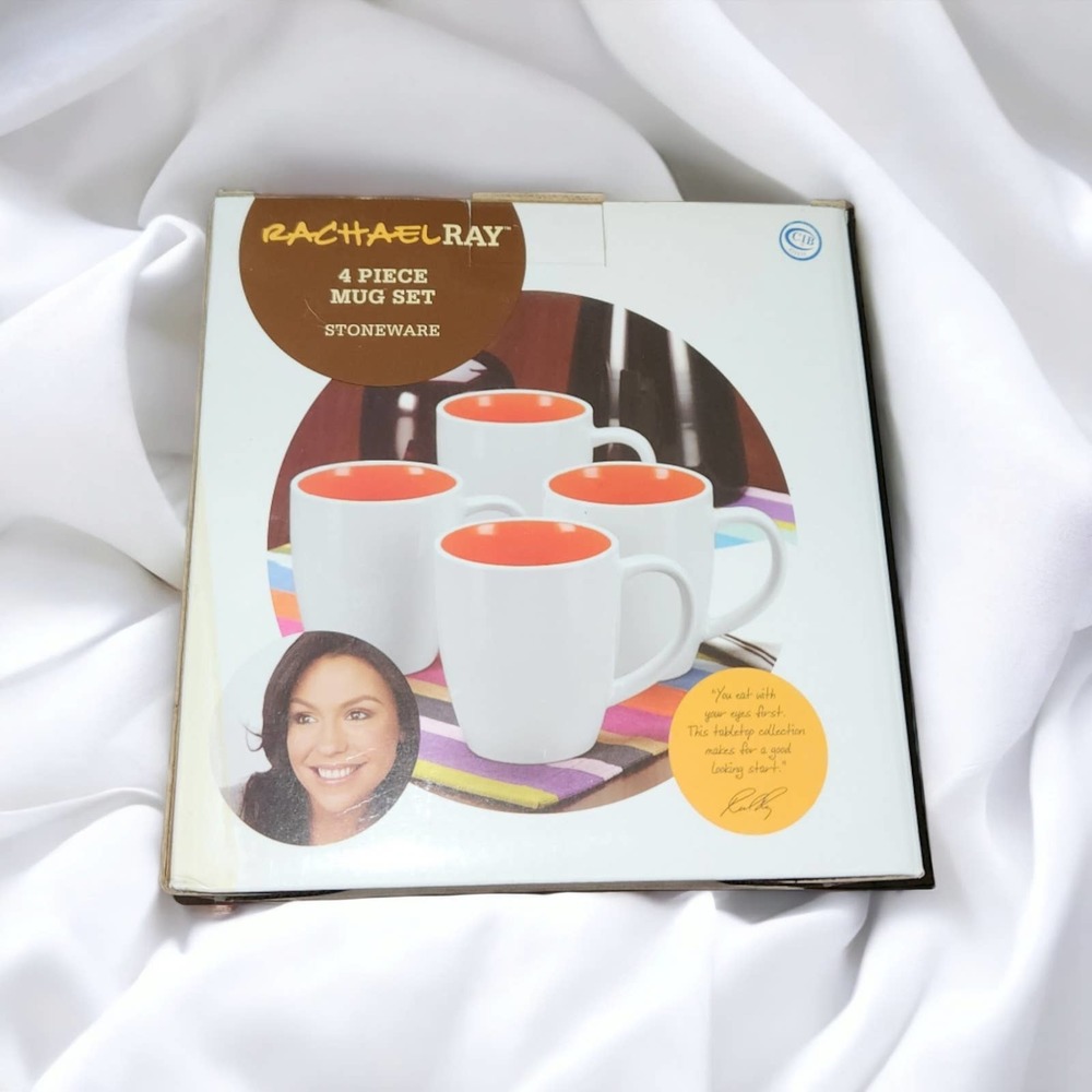 New Rachael Ray 4 Pcs Stoneware Mug Set Rise Collection 12 oz